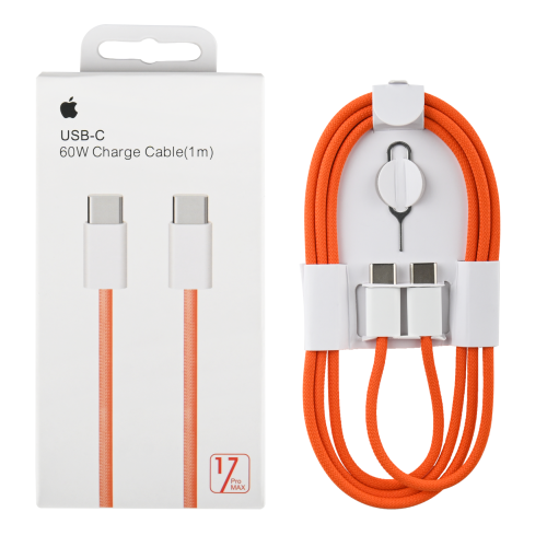 Кабель Type-C-Type-C для iPhone 17, 60W, нейлон, 1м, оранжевый