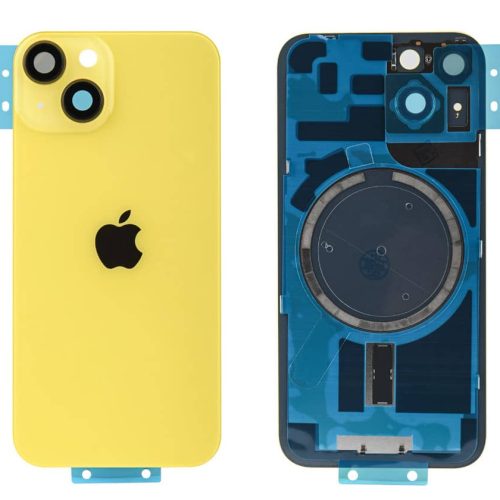 Задняя крышка для iPhone 14 желтая ORG в сборе со стеклом камеры (желтый, ORG, MagSafe, со стеклом камеры, монолит)