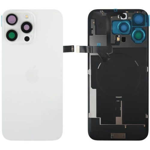 Задняя крышка для iPhone 16 Pro Max Белый титан ORG монолитная,со стеклами камер,шлейф вспышки,микрофон,Magsafe,логотип (титановый, ORG, MagSafe, монолит)