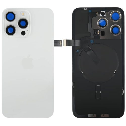 Задняя крышка для iPhone 15 Pro Max Белый титан ORG монолитная,со стеклами камер,шлейф вспышки,микрофон,Magsafe,логотип (титановый, ORG, MagSafe, монолит)