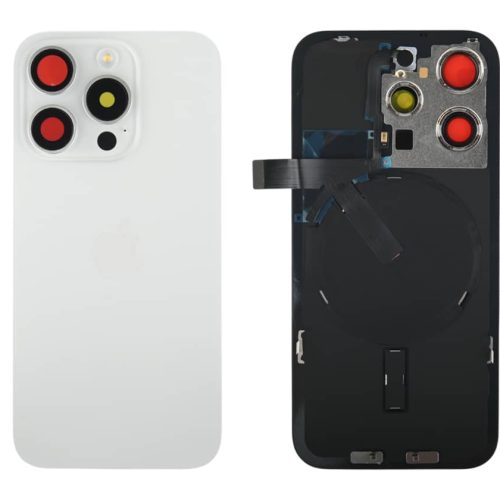 Задняя крышка для iPhone 15 Pro Белый титан ORG монолитная,со стеклами камер,шлейф вспышки,микрофон,Magsafe,логотип (титановый, ORG, MagSafe, монолит)