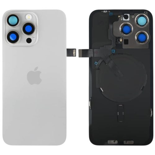 Задняя крышка для iPhone 15 Pro Max Натуральный титан ORG монолитная,со стеклами камер,шлейф вспышки,микрофон,Magsafe,логотип (титановый, ORG, MagSafe, монолит)