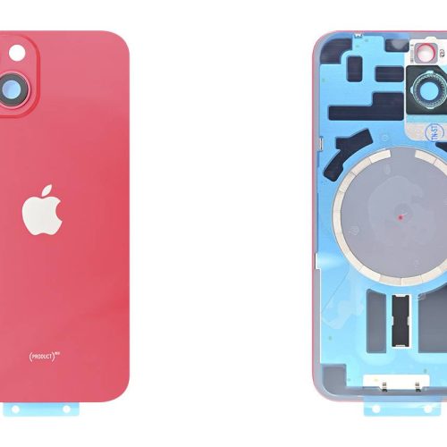 Задняя крышка для iPhone 14 красная, в сборе со стеклом камеры,Magsafe,логотип (красный, MagSafe, со стеклом камеры)