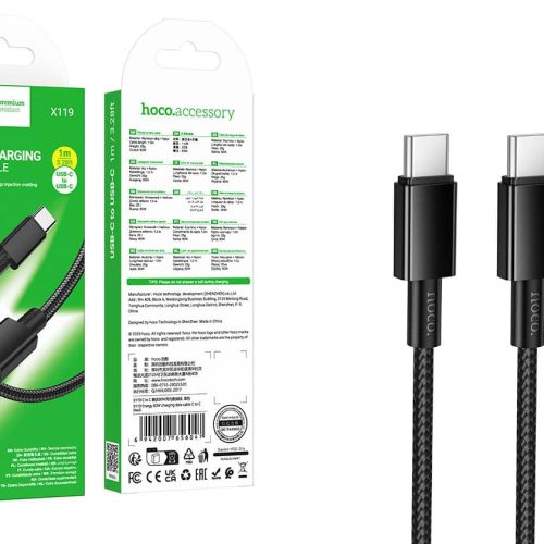 Кабель HOCO X119 Type-C — Type-C, 60W, нейлон, 1м, черный