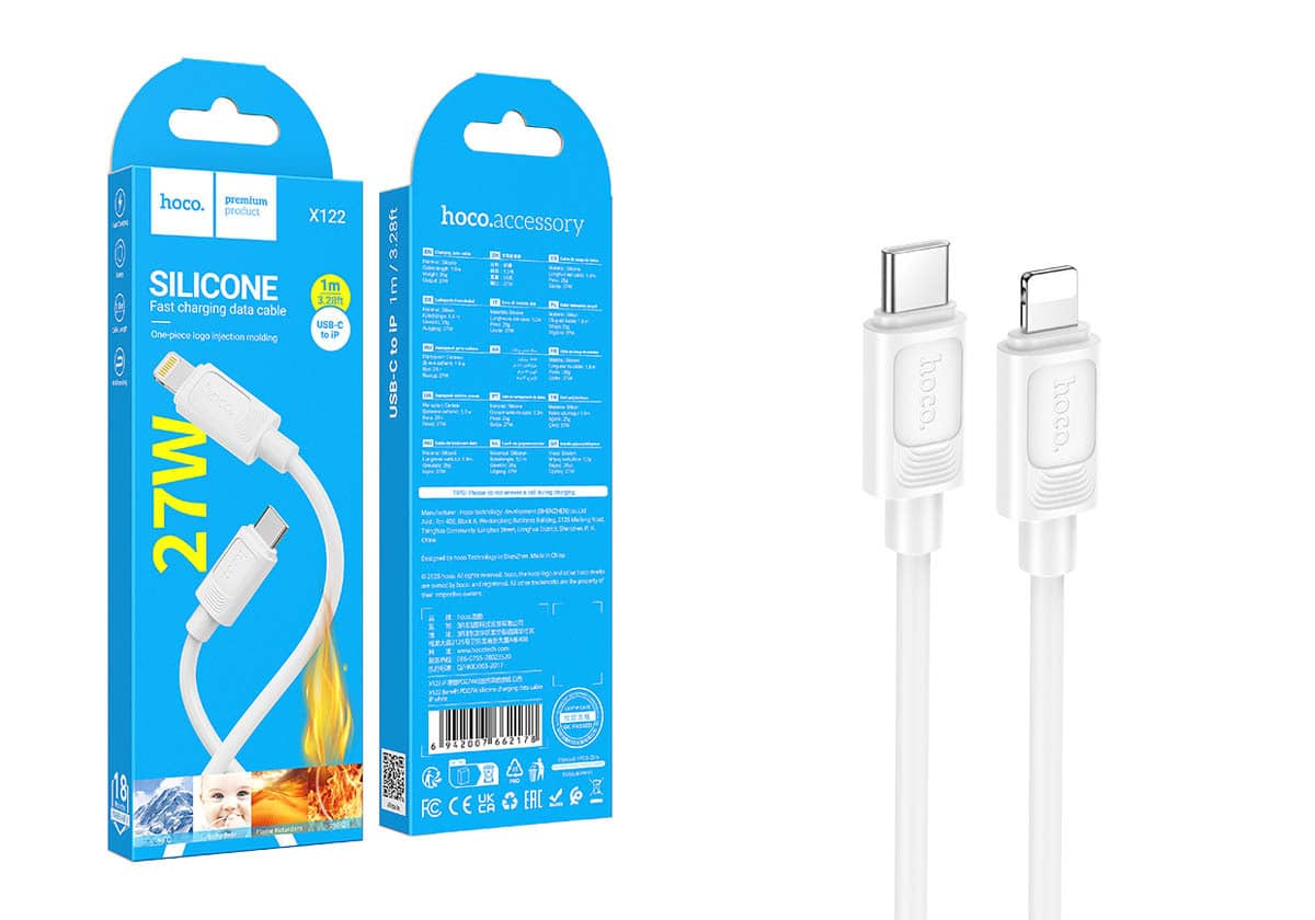 Кабель HOCO X122 Type-C-Lightning, 2.4А, силикон, 1м, белый