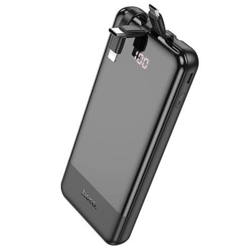 Портативный аккумулятор Hoco J114 10000mAh с встроенными кабелями Lightning, Type-C и Micro, черный