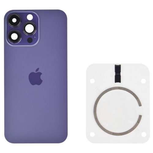 Задняя крышка для iPhone 14 Pro Max темно-фиолетовая в сборе со стеклом камеры,Magsafe,логотип (темно-фиолетовый, MagSafe, со стеклом камеры)