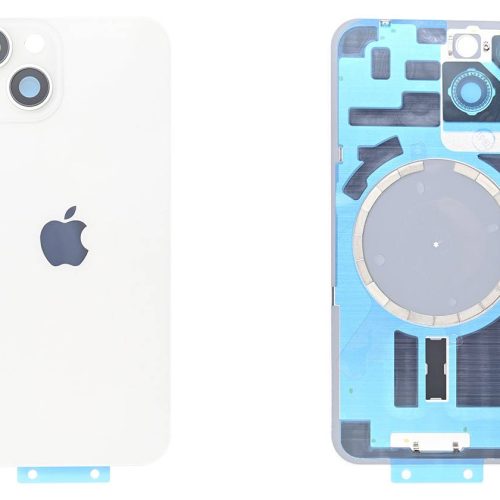 Задняя крышка для iPhone 14 белая в сборе со стеклом камеры,Magsafe,логотип (белый, MagSafe, со стеклом камеры)