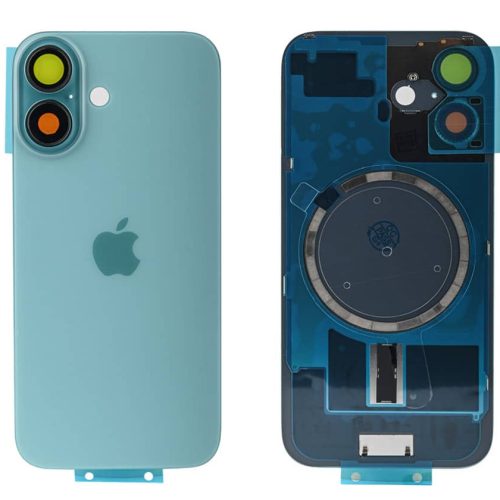 Задняя крышка для iPhone 16 Бирюзовая ORG в сборе со стеклом камеры (монолит,Magsafe,логотип (бирюзовый, ORG, MagSafe, со стеклом камеры, монолит)