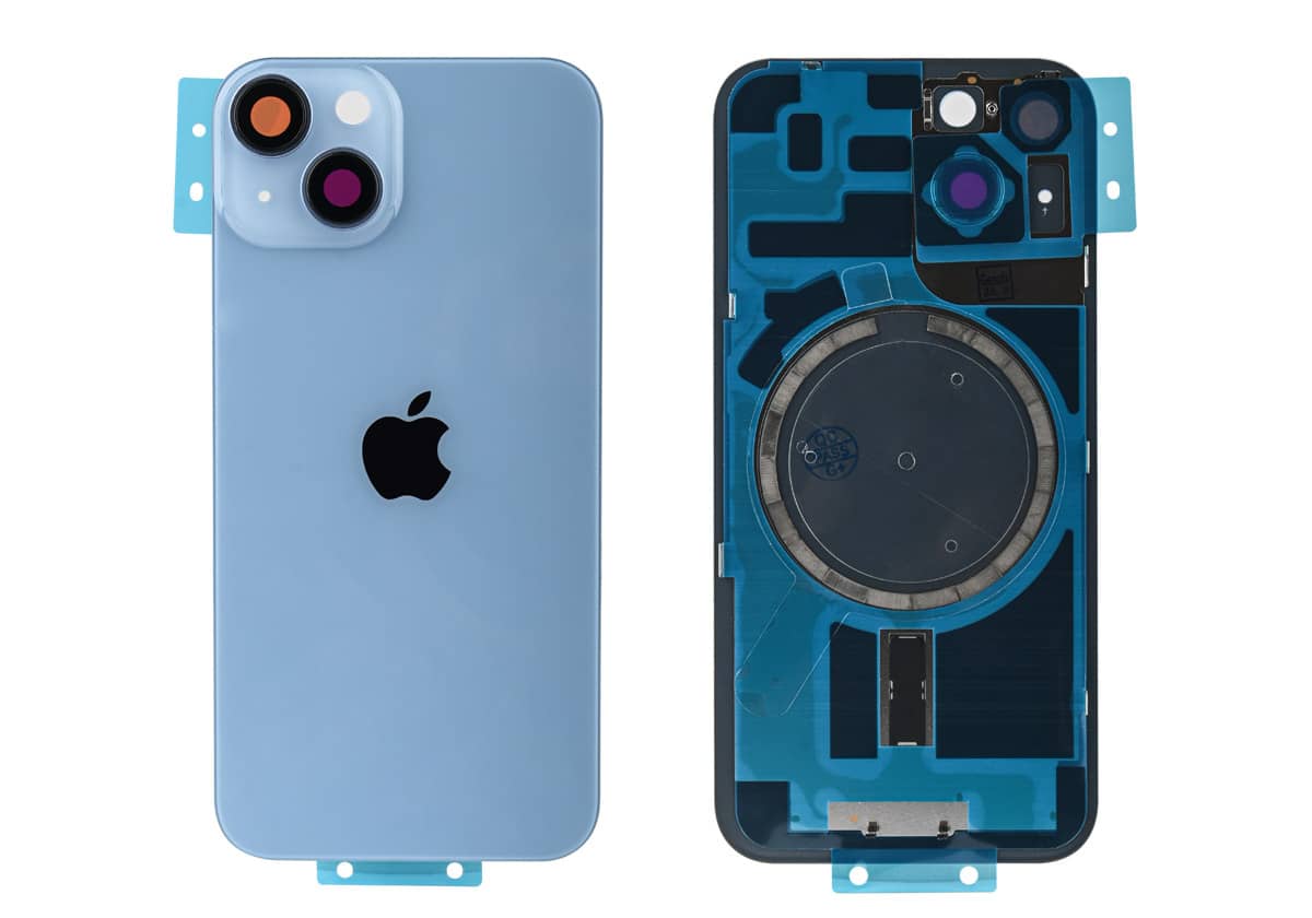 Задняя крышка для iPhone 14 (Голубая, ORG, MagSafe, со стеклом камеры, монолит)