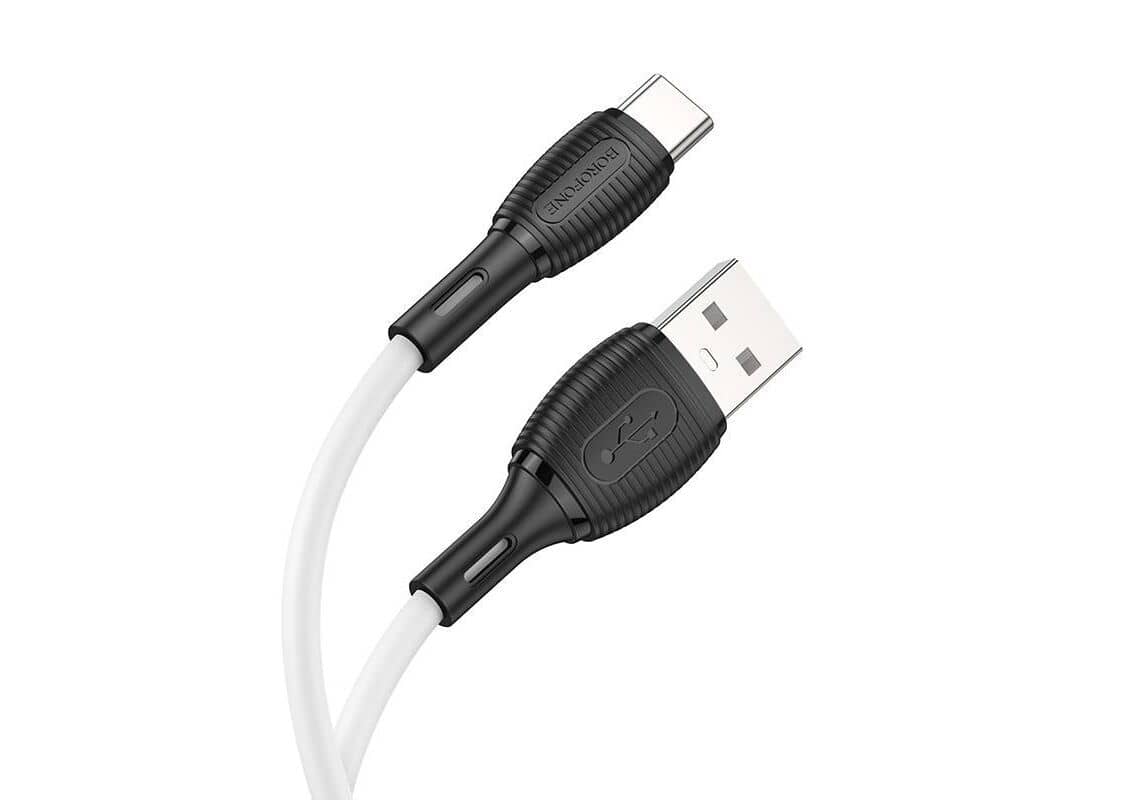 Кабель BOROFONE BX86 USB - Type-C, 3А, силикон, 1м, белый
