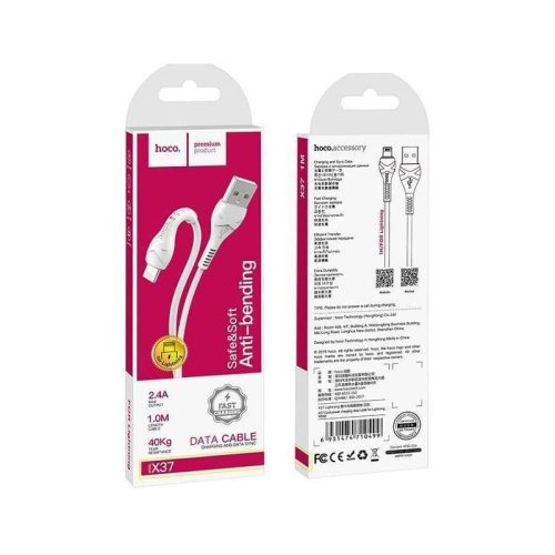 Кабель HOCO X37 USB-Lightning, 2.4A, ПВХ, 1м, белый