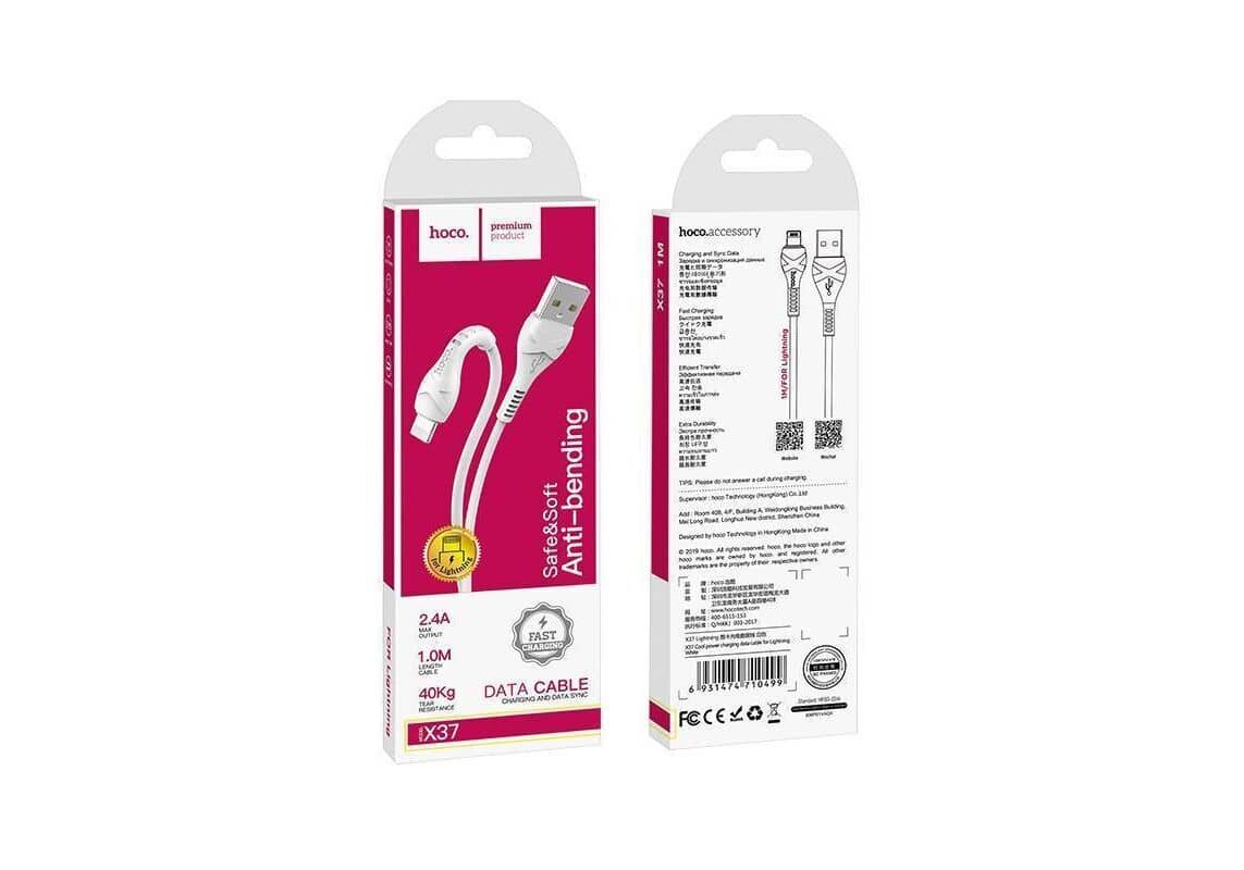 Кабель HOCO X37 USB-Lightning, 2.4A, ПВХ, 1м, белый