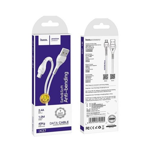 Кабель Hoco X37 Cool USB — Micro, 2.4A, ПВХ, 1м, белый