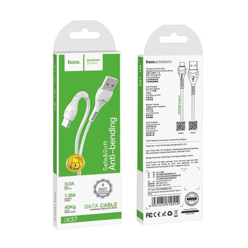 Кабель HOCO X37 USB-Lightning, 2.4А, ПВХ, 0.5м, белый
