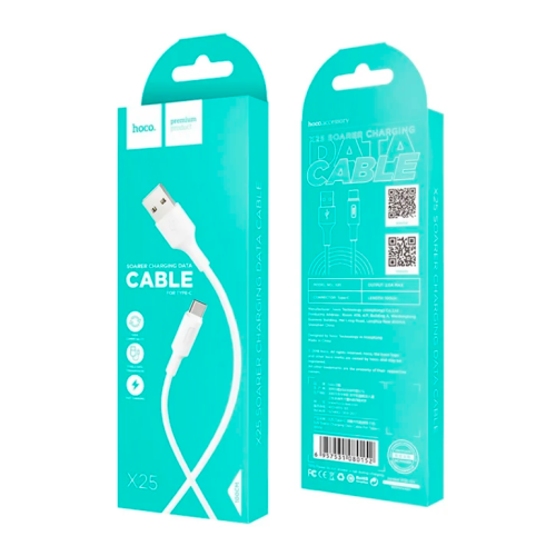Кабель HOCO X25, USB-Type-C, 2А, ПВХ, 1м, белый