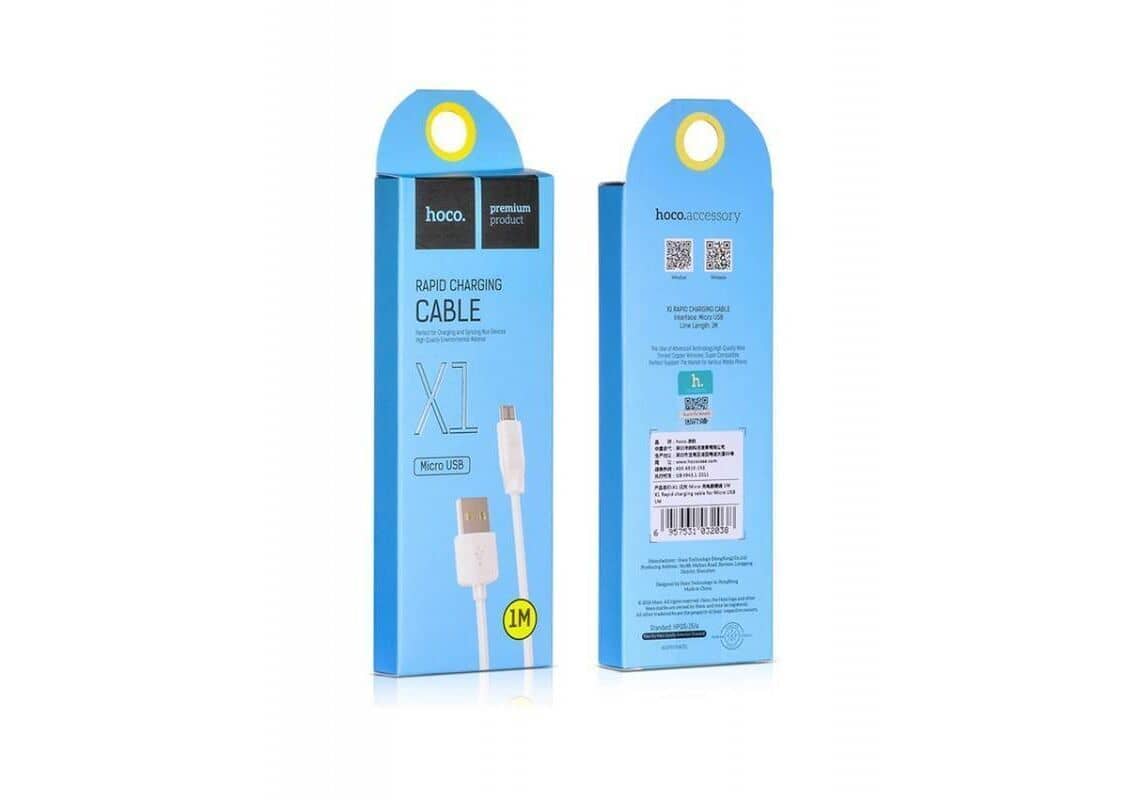 Кабель Hoco X1 Rapid USB - Micro, 2.1A, 1м, белый