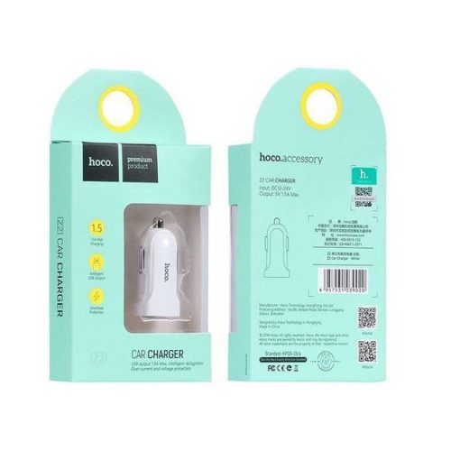 Автомобильное зарядное устройство Hoco Z2 1xUSB, 1.5А, LED, белый