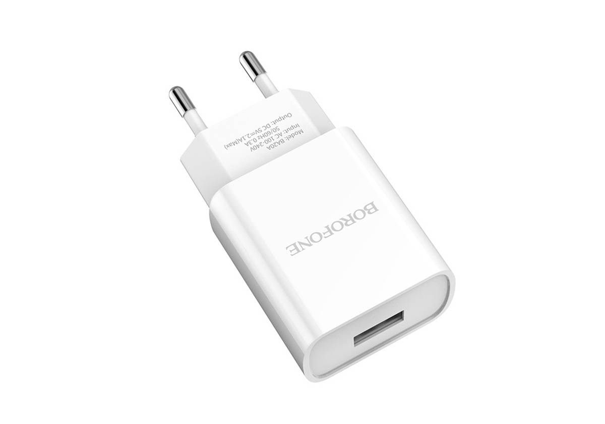 Зарядное устройство BOROFONE BA20A Sharp 1*USB с кабелем USB-Lightning, 2.1A черный