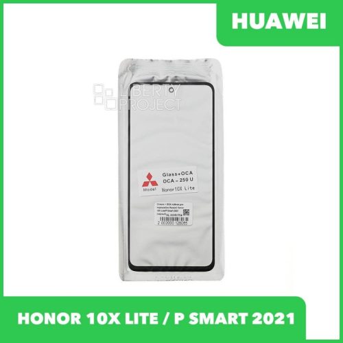 Стекло + OCA плёнка для переклейки Huawei Honor 10X Lite/P Smart 2021 (черный)