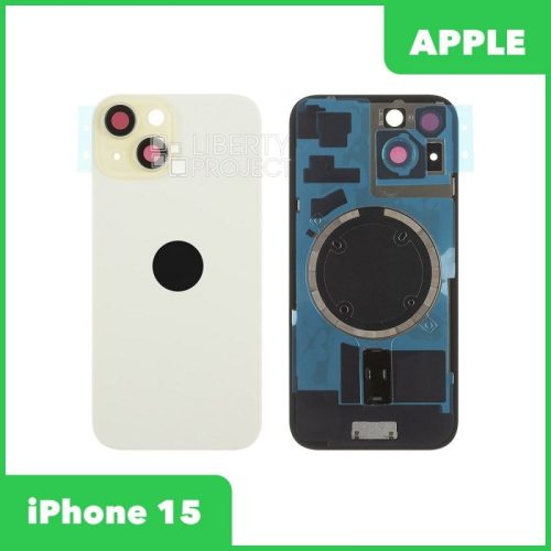 Задняя крышка для iPhone 15 в сборе со стеклом камеры с логотипом, монолит MagSafe (желтый, MagSafe, со стеклом камеры, монолит)