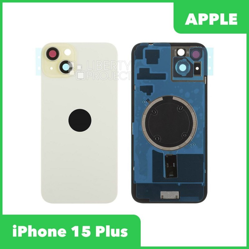 Задняя крышка для iPhone 15 Plus (Желтый, MagSafe, со стеклом камеры, монолит)