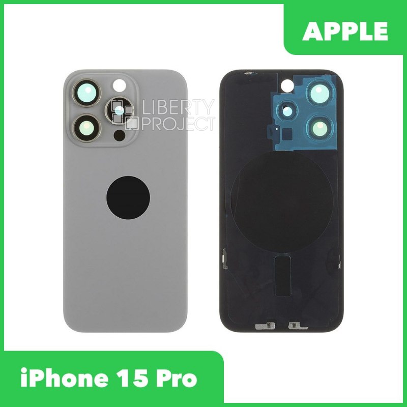 Задняя крышка для iPhone 15 Pro (Серый, со стеклом камеры, монолит)