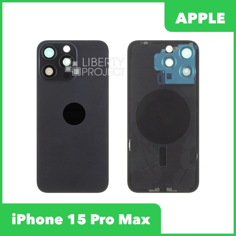 Задняя крышка для iPhone 15 Pro Max (Синий, со стеклом камеры, монолит)
