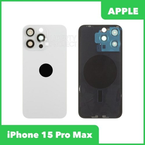 Задняя крышка для iPhone 15 Pro Max в сборе со стеклом камеры с логотипом, монолит (белый, со стеклом камеры, монолит)