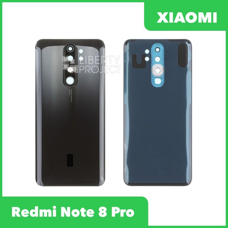 Задняя крышка для Xiaomi Redmi Note 8 Pro (Черный, со стеклом камеры)