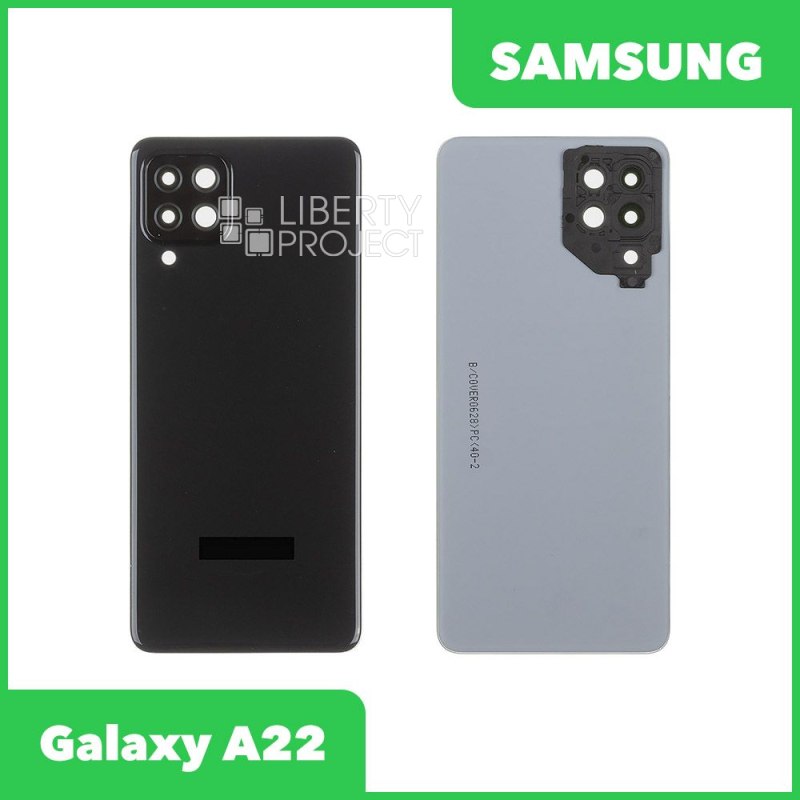Задняя крышка для Samsung Galaxy A22 (Черный, со стеклом камеры)