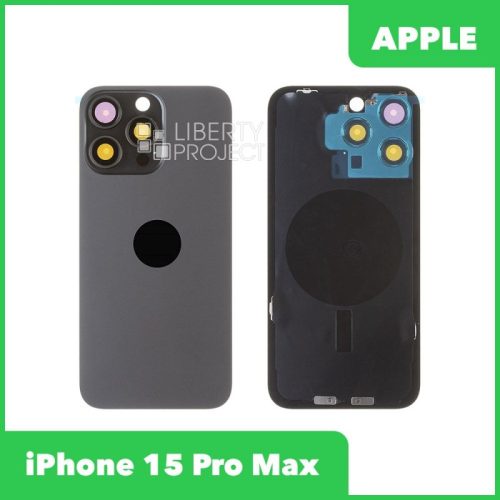 Задняя крышка для iPhone 15 Pro Max в сборе со стеклом камеры с логотипом, монолит (черный, со стеклом камеры, монолит)