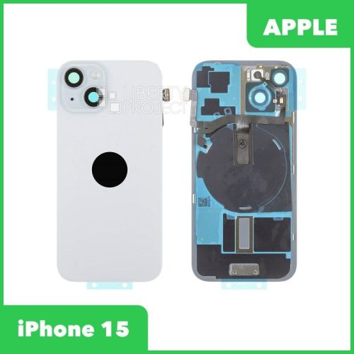 Задняя крышка для iPhone 15 (С Шлейфом голубой, MagSafe, со стеклом камеры)