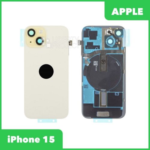 Задняя крышка для iPhone 15 (С Шлейфом желтый, MagSafe, со стеклом камеры)