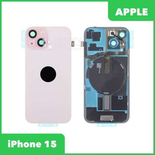 Задняя крышка для iPhone 15 (С Шлейфом розовый, MagSafe, со стеклом камеры)