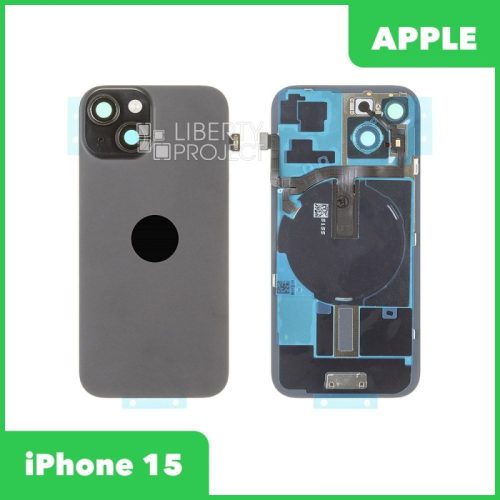Задняя крышка для iPhone 15 (С Шлейфом черный, MagSafe, со стеклом камеры)