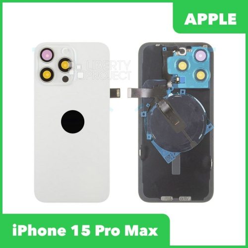 Задняя крышка для iPhone 15 Pro Max (С Шлейфом белый, MagSafe, со стеклом камеры)