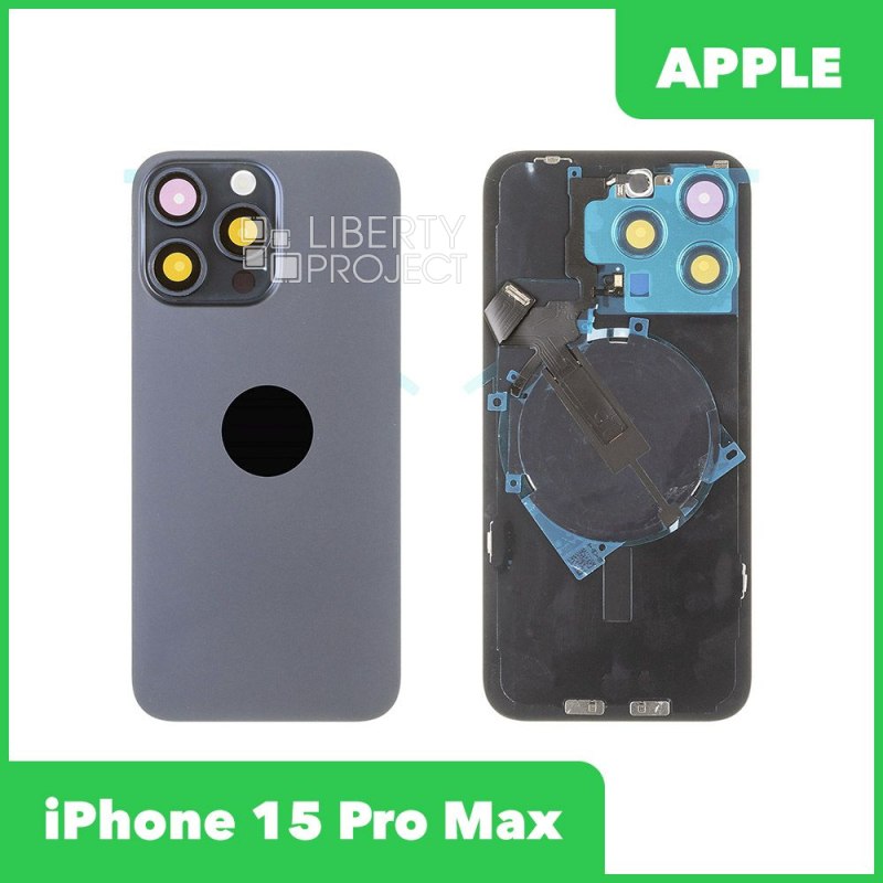 Задняя крышка для iPhone 15 Pro Max (С Шлейфом синий, MagSafe, со стеклом камеры)