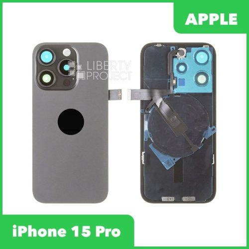 Задняя крышка для iPhone 15 Pro в сборе со стеклом камеры с шлейфом MagSafe (черный, MagSafe, со стеклом камеры)