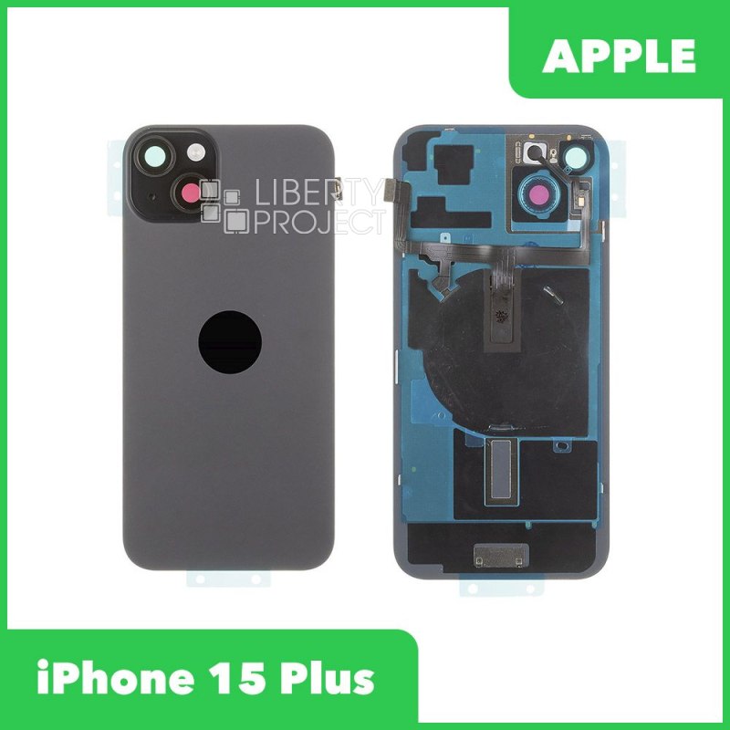 Задняя крышка для iPhone 15 Plus (С Шлейфом черный, MagSafe, со стеклом камеры)