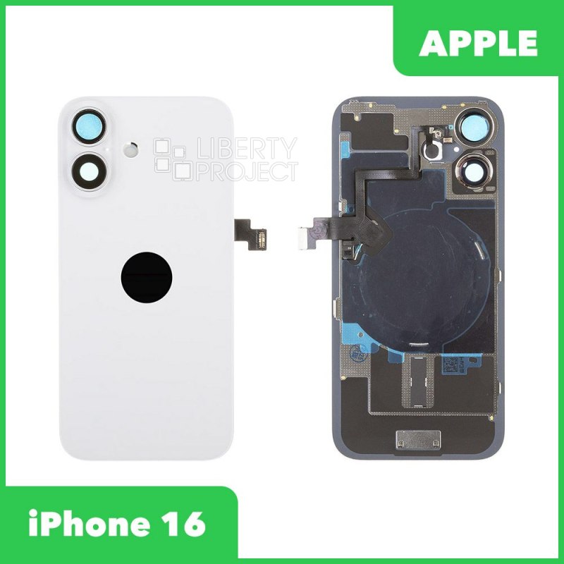 Задняя крышка для iPhone 16 (С Шлейфом белый, MagSafe, со стеклом камеры)