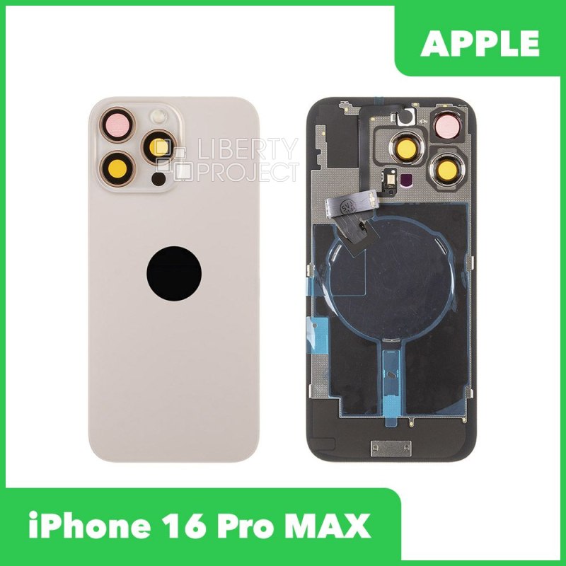 Задняя крышка для iPhone 16 Pro Max (С Шлейфом золотой, MagSafe, со стеклом камеры)