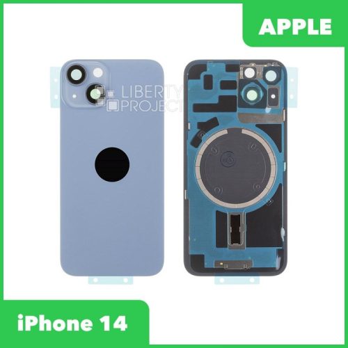 Задняя крышка для iPhone 14 (Синий, MagSafe, со стеклом камеры, монолит)
