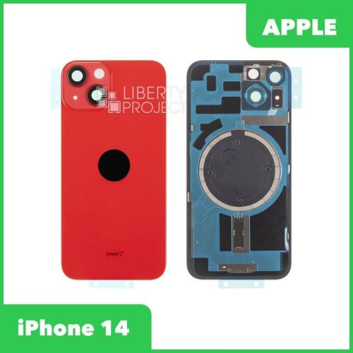 Задняя крышка для iPhone 14 (Красный, MagSafe, со стеклом камеры, монолит)