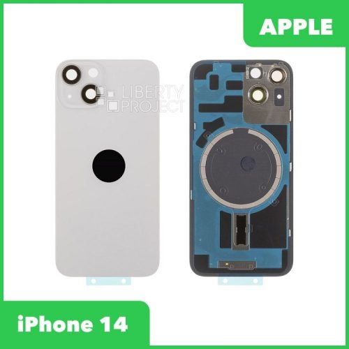 Задняя крышка для iPhone 14 (Белый, MagSafe, со стеклом камеры, монолит)