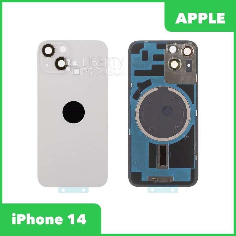 Задняя крышка для iPhone 14 (Белый, MagSafe, со стеклом камеры, монолит)