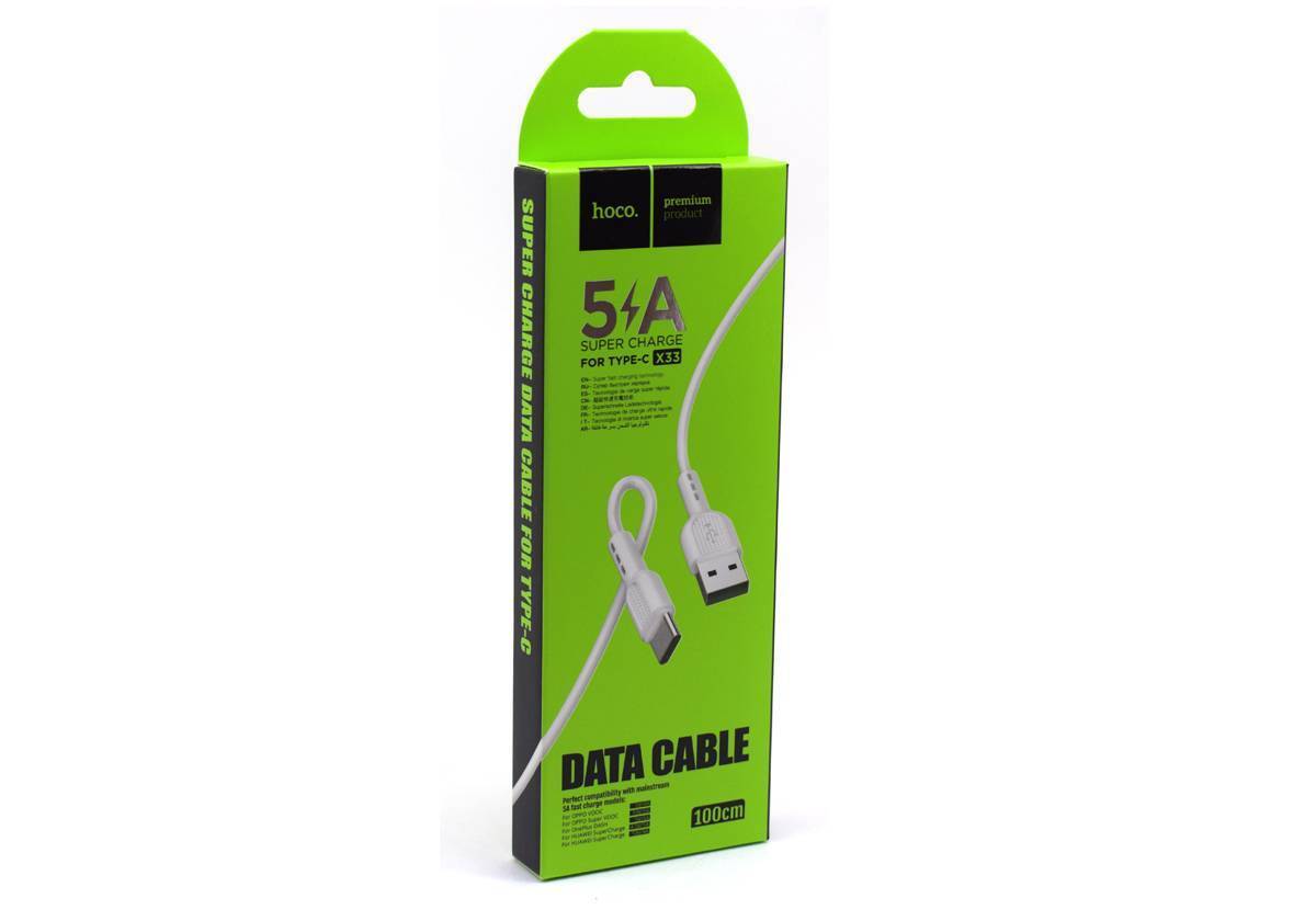 Кабель HOCO X33, USB-Type-C, 5A, ПВХ, 1м, белый