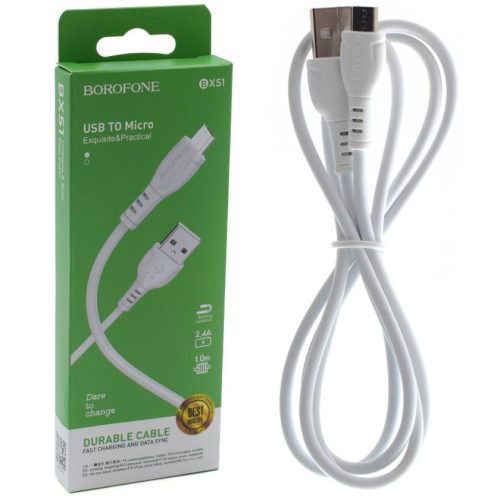 Кабель BOROFONE BX51 Triumph USB — Micro, 2.4A, 1м, белый