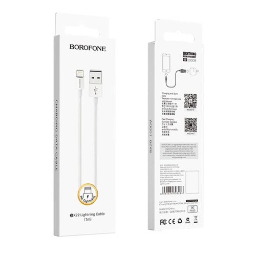Кабель BOROFONE BX22 USB-Lightning, 2.4А, ПВХ, 1м, белый