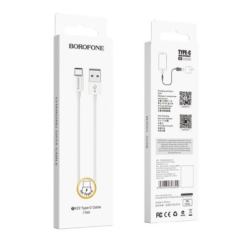 Кабель BOROFONE BX22 USB — Type-C. 3А, ПВХ, 1м, белый